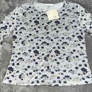 VINTAGE BCBG MAXAZRIA Blue and White Floral Button Down Shirt , Deadstock NWT